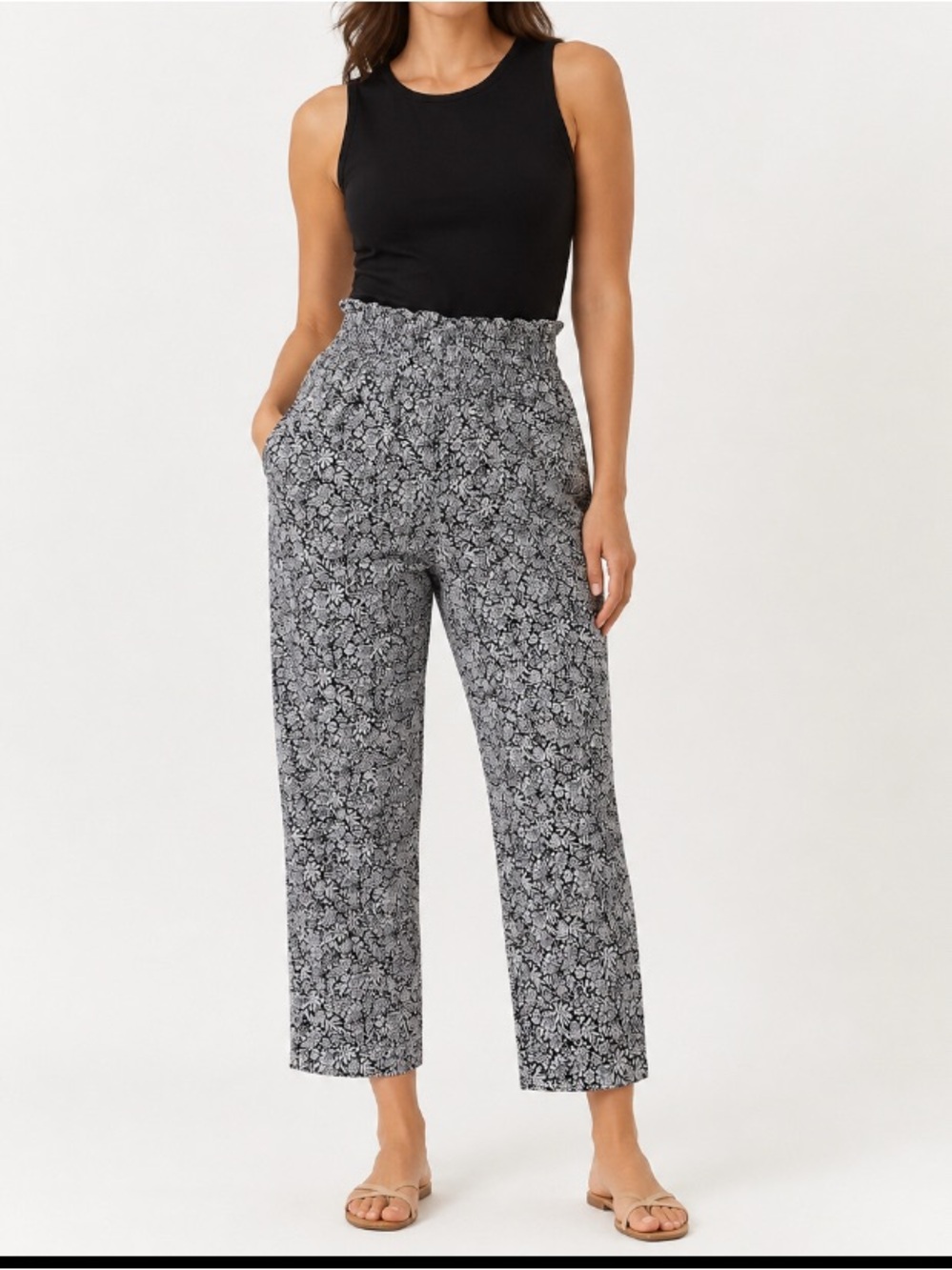 Masscob High-Rise Silk Smocked Waist Printed Wide-Leg Pants - Black/White